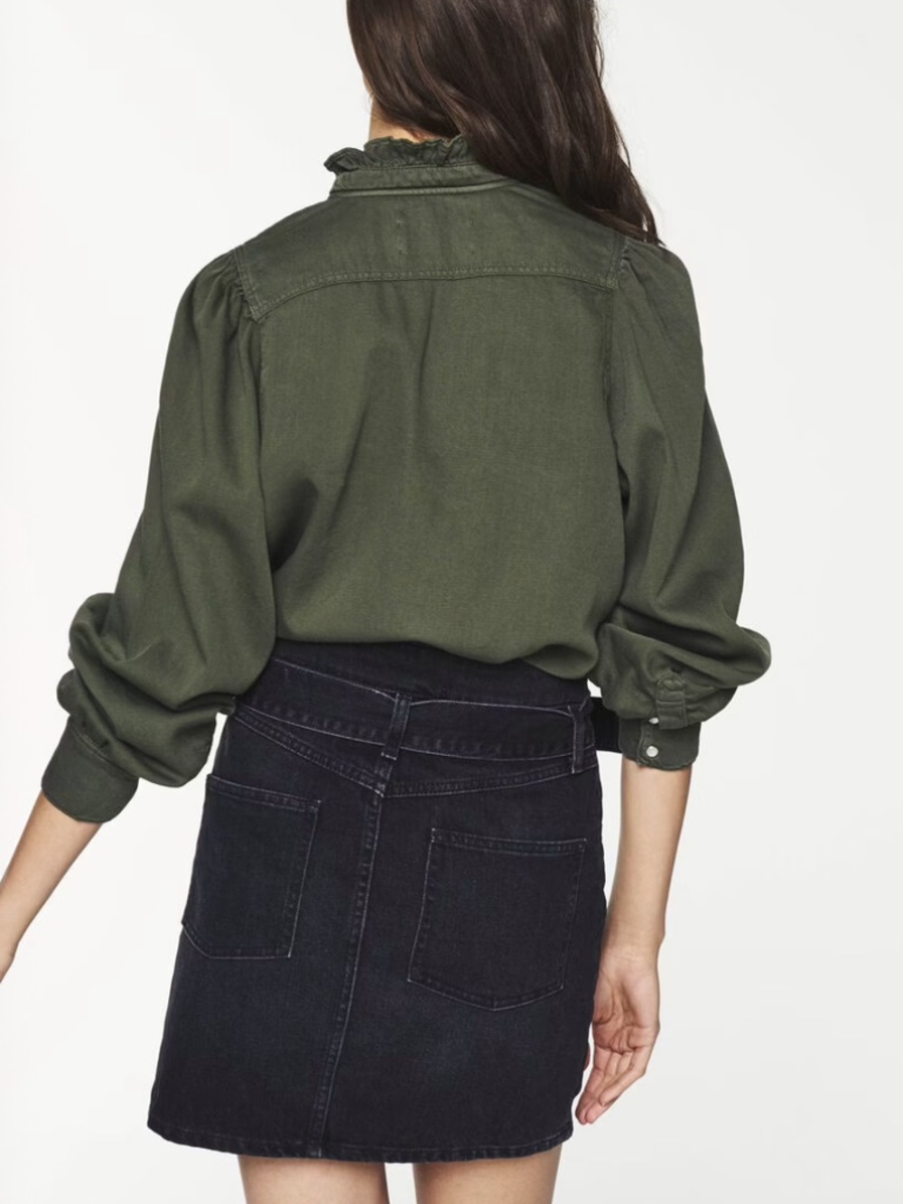 ba&sh Axelle olive Ruffle-Neck button front shirt - Picture 5 of 15
